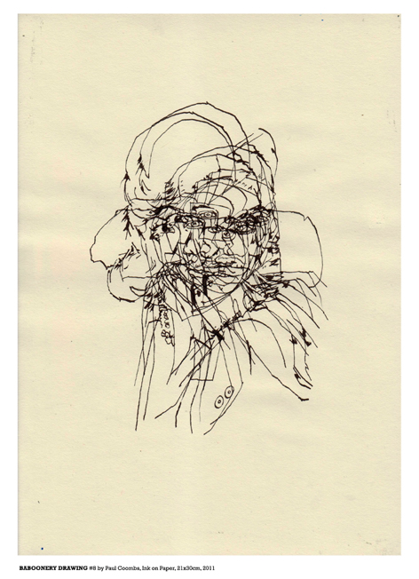 Baboonery Drawing #8 Ink on Paper 2011 by artist Paul Coombs